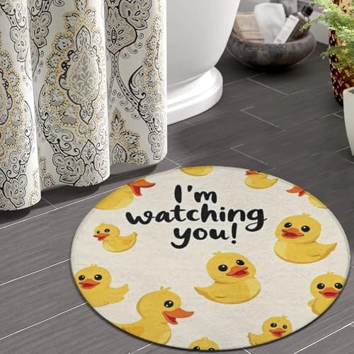 Men's Large Home Decor Mat, Soft Round Yoga Carpet, Non Slip Machine Washable Home Office Circle Rug Funny Duck