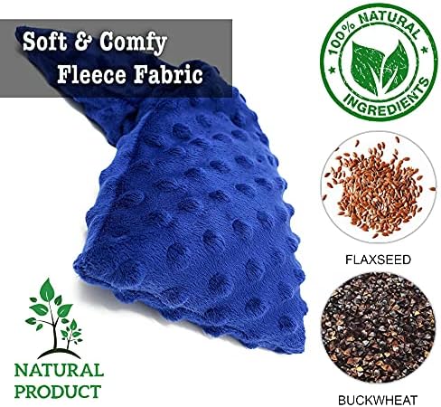 Microwave Heating Pad for Neck & Shoulders - Natural Buckwheat & Flaxseed Hot/Cold Therapy Wrap - Moist Heat for Pain Relief, Muscle Soreness & Stress - Reusable, Soft Fleece (14"x5.5")