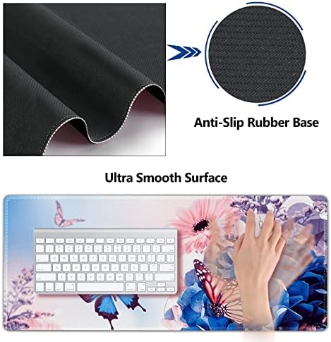 AIMSA Large Gaming Mouse Pad Set, Keyboard Wrist Rest Support Mouse Pad, Ergonomic Memory Foam Multifunctional Extended Desk Mat 35x15.7in Anti-Slip Rubber Base for Office Home, Butterfly Flower
