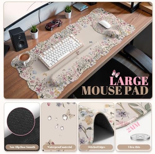 iCasso Beige Keyboard Mat 35.4"x15.7", Desk Protector for Workspace