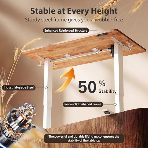 Cubiker Standing Desk, 48x24 Inches Sit Stand Home Office Desk, Electric Stand up Desk, Adjustable Desk with Splice Board, White Frame/Light Rustic Top