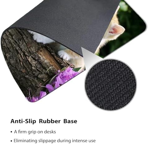 9.5x7.9 Inch Office/Gaming Mouse Pad, Adorable Norwegian Forest Kittens on a Rustic Log Lovely Cats Pets, Cute Anti-Slip Mat for Desk Decor