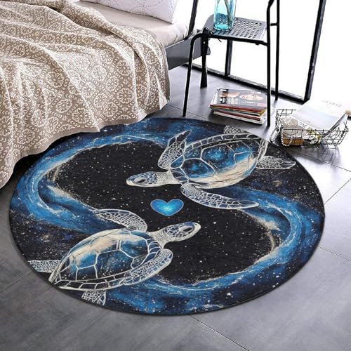 Room Sofa Yoga Soft Round Carpet, Home Decor Non Slip Kitchen Office Circle Rug, Machine Washable Modern Round Area Rug Trippy Space Sea Water Love Tortoise Turtle Art, 24inch