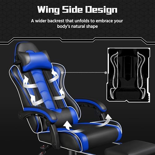 Yaheetech Gaming Chair with Footrest Massage Lumbar Pillow Black and Blue