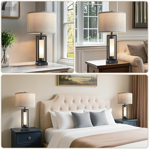 Set of 2 Modern Table Lamps for Living Room with USB C+A Ports