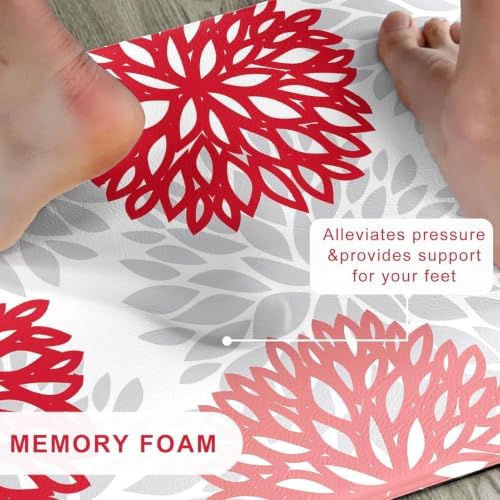 Kitchen Mats Set of 2 Cushioned Anti Fatigue Kitchen Rugs Non Slip Waterproof Runner Memory Foam Kitchen Floor Mat Comfort Standing Mat for Sink, Office, Laundry, Red