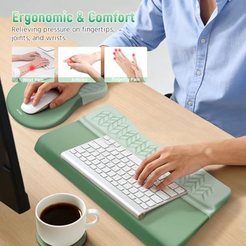 MOSISO 3 PCS Ergonomic Wrist Rest with Keyboard Stand Set, Antique Green