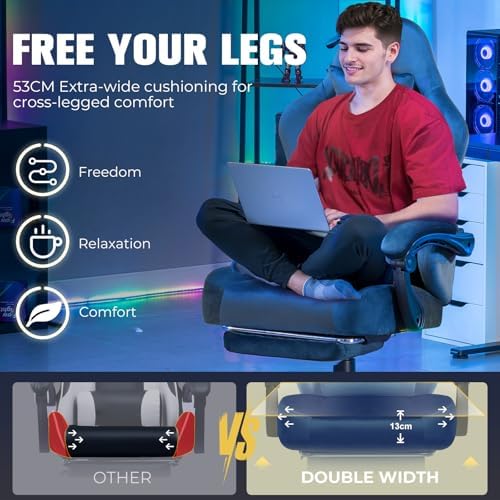 GTPLAYER Big and Tall Gaming Chair 400lbs Heavy Duty Office Chair with Foot Rest, High Back Pocket Spring Ergonomic Computer Chair for Adults, Wide Comfy Seated Cushion with Linkage Armrests, Blue