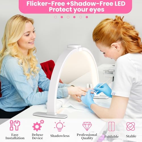 Nail Half Moon Light: Professional 29in Stable Moonlight with Phone Holder, 3 Light Color Modes/10 Brightness Adjustable for Salon & Home Manicure Station(White,Large)