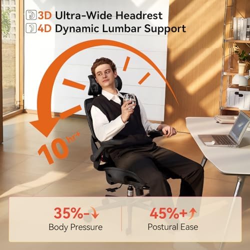 SIHOO B100 PRO Ergonomic Office Chair with Footrest, 4D Flip-Up Armrests