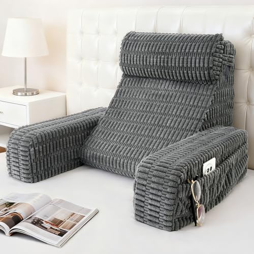 Reading Pillow for Bed Sitting Up with Large Pockets,Modern Style