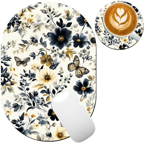 Small Mouse pad, Portable, Waterproof Non-Slip Rubber Bottom, Suitable for Wireless Mouse, Laptop Keyboard Tray for Both Men and Women, Office Travel 7.1x10.6in，Floral with Butterflies
