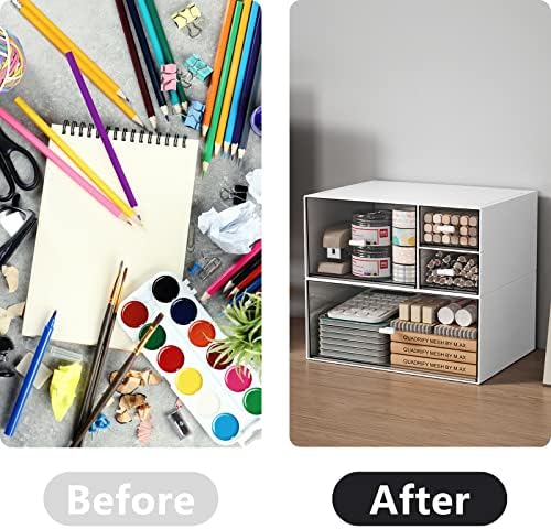 Desk Organizer Stackable Storage Drawers with 3 Compartments Stackable Drawers Great for Desk Storage, Makeup Storage Bathroom Organization Accessories Etc (White)