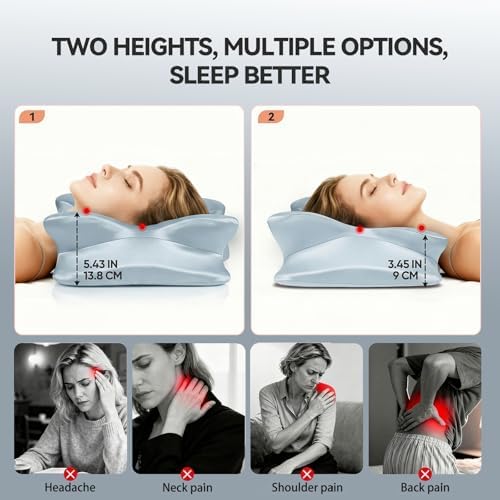 Cervical Neck Pillow for for Neck Support,Ergonomic Memory Foam Contour Pillow with Wrinkle-Resistant Silky Satin Fabric Cover,Orthopedic Bed Pillow for Side,Back,Stomach Sleepers,Blue