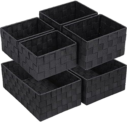 Posprica Woven Storage Baskets for Organizing 6 Pack, Large&Small Storage Cube Bins Set for Bathroom, Storage Boxes Container for Drawer, Closet, Shelf, Dresser, Black