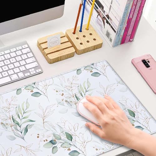 Eucalyptus Leaves Desk Pad Mouse Pad,Large Gaming Mouse Mat with Stitched Edges,Non-Slip Waterproof Rubber Base Mous Mat for Office Computer Keyboard Laptop Home(31.5X11.8 in)