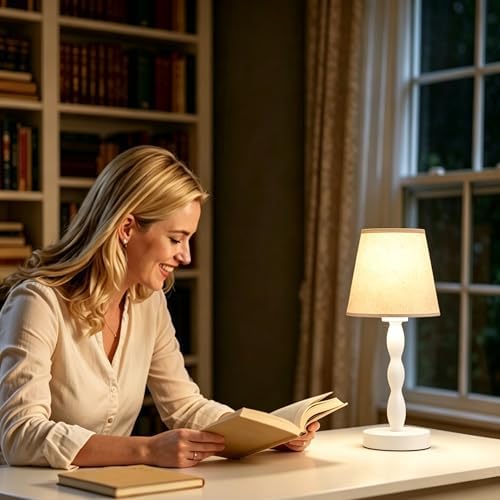 CASTLELIFE Rechargeable Cordless Table Lamp, 5000mAh Battery Powered Touch Desk Lamp, 3-Level & Stepless Dimmable Night Light, Portable Bedside Lamp for Bedroom, Outdoor, Bulb Included, White