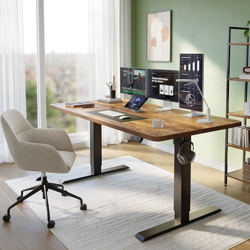 CubiCubi 55 x 24 Electric Height Adjustable Standing Desk, Rustic Brown
