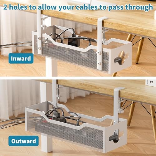 Under Desk Cable Management Tray 3 Pack, Cable Management Under Desk No Drill, Cable Organizer with Clamp for Wire Management, Cord Organizer for Office, Home - No Damage to Table (White)