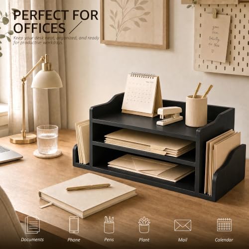 Wood Desk Organizer: File Organizer for Classroom & Office Storage, Black