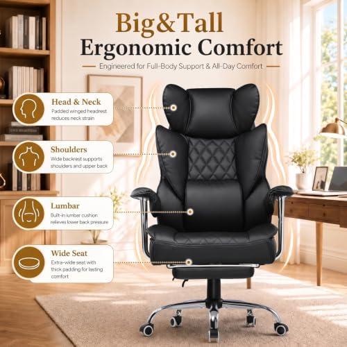 GTPLAYER Big&Tall Ergonomic Gaming Chair, Wide Spring Seat, Linkage Armrest,Earth BLK