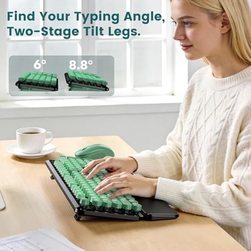 Wireless Keyboard Mouse, Magnetic Wrist Rest, Round Keycaps, Green & Black