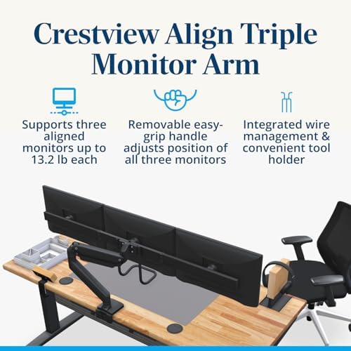 UPLIFT DESK Crestview Align Triple Monitor Stand - Gas Spring Monitor Mount with Adjustment Handle Fits 13-32” Inch Displays, VESA Compatible, Clamp or Grommet Mounting, Fits Standing Desks (Black)