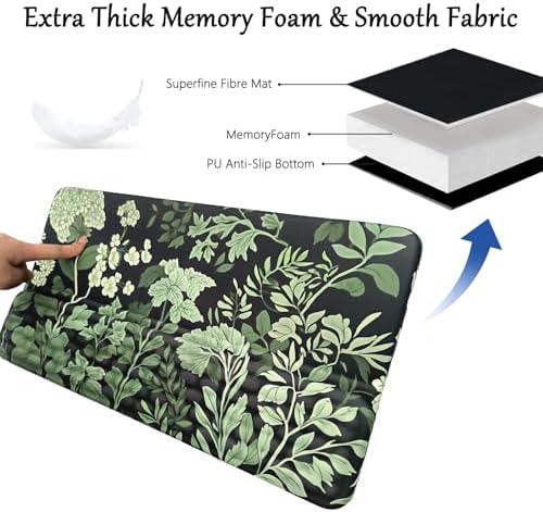 Computer Keyboard Stand Pad with Wrist Rest Easy Typing Sage Green Leaves Floral Keyboard Pad Support with Wrist Pad Ergonomic Tilted Keyboard Riser Holder for Desktop Office Home Black Flowers Floral