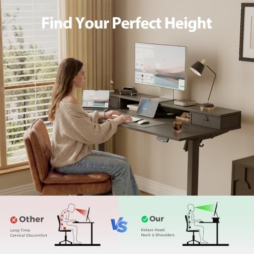 Agilestic 48 x 24 Inches Electric Standing Desk with 2 Storage Drawers, Adjustable Height Sit and Stand Computer Table with Splice Board, Black
