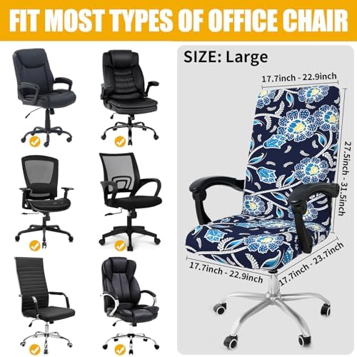 Smiry Stretch Printed Office Computer Desk Chair Covers, Midnight Blue