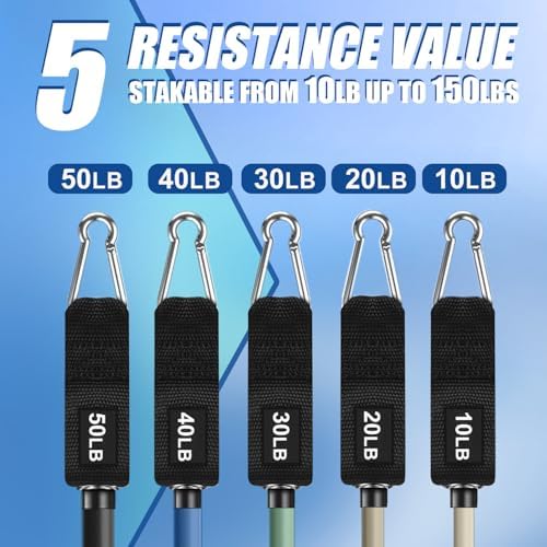 WHATAFIT Resistance Bands with Handles, 150 lb Exercise Bands Set