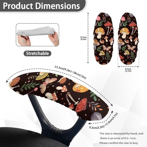 2 Pieces Chair Armrest Slipcovers Mushroom Butterfly Printed Office Chair Arm Pad Covers Skin Friendly Stretchy Office Chair Armrest Covers