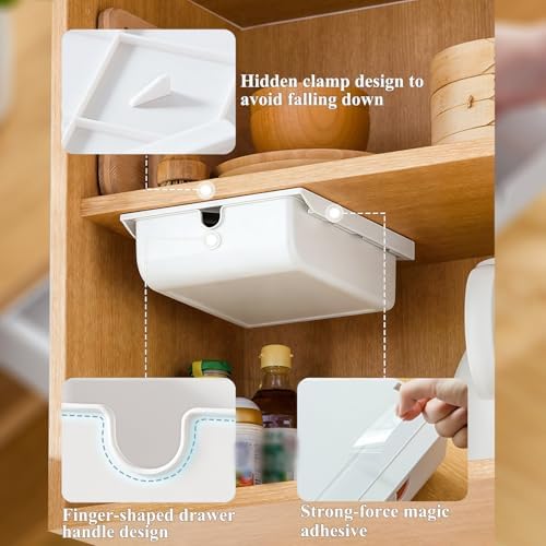 FRETONBA Under Desk Drawer for Stationery, Adhesive Slide Out, Medium