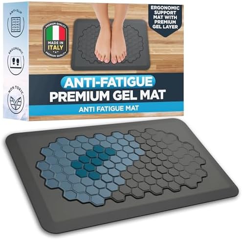 Technogel Comfort Ergonomic Cushion Gel Grip - Comfort Anti-Fatigue Stand Mat with Premium Gel Layer, 31x19.5x0.8 inch, Ebony Slip-Resistant Surface for Cooking Area, Workspace, Elevated Workstation