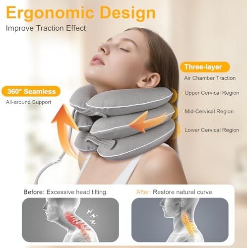 Neck Stretcher, Cervical Neck Traction Device for Instant Neck Pain Relief, Inflatable & Adjustable Neck Support Brace, Neck Traction Pillow for Home Use Neck Decompression