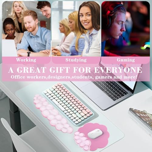 Gel Cloud Keyboard and Mouse Wrist Rest, Cute Wrist Support and Arm Support Rest for Typing Pain Relief，Suitable for Office/Computer/Laptop/Gaming Set-Pink