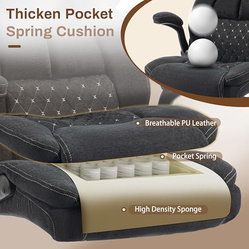 Massage Office Chair,500LBS Ergonomic Rocking Executive Desk Chairs with 4 Points Vibration&Heat,Padded Flipup Armrests for Big and Tall Office Chair,Swivel Computer Chair LightBlack