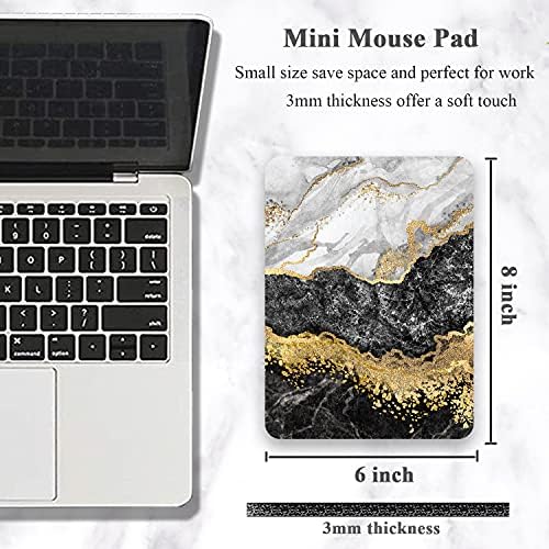Small Mouse Pad, Mini Mouse Pad 6" x 8", Thick Rubber Waterproof Mouse Mat, Cute Mousepad for Women Men Kids Wireless Mouse Laptops Keyboard Tray Home Office Travel, Black White Gold Marble