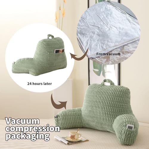 Reading Pillow for Sitting in Bed with Arm,Green Corduroy,M