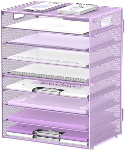 9-Tier Paper Organizer for Desk, Metal Letter Tray with Handles, Purple