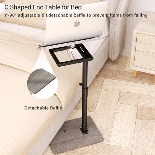 YUHFERA Sofa Armrest Tray Table for Couch - 360° Swivel Height Adjustable End for Small Spaces, Snack Side Table for Bed or Chair with Phone & Tablet Slot (Gray,Angle Adjustable)