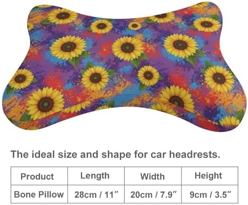 2 Pack Car Headrest Pillow Sunflower Painting Soft Memory Foam Neck Cushion for Neck Pain Relief