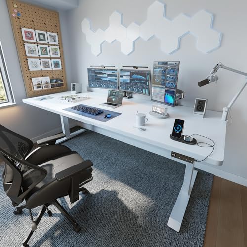 FEZIBO 63 x 37 Inch Large Electric Standing Desk 1" Thick Desktop, White