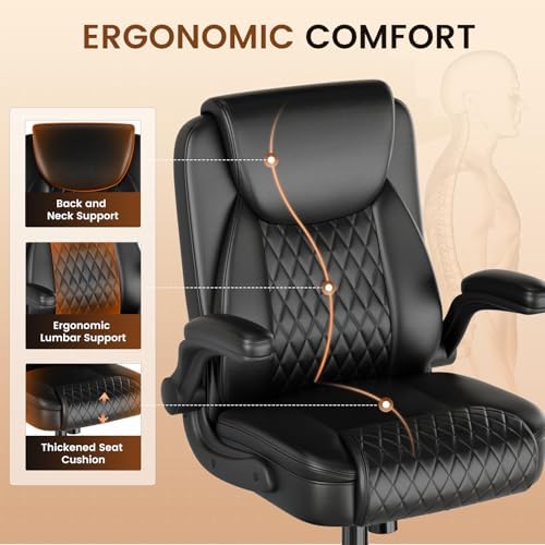 GTPLAYER PU Leather Office Chair, Home Desk Chair with Flip-up Arms, Modern