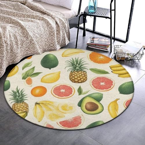 Large Round Area Rug Home Decor Modern Bathroom Rug Kitchen Office Circle Rug for Living Room Sofa Circle Cute Mat Avocado Nut Banana Pineapple Orange, 24inch