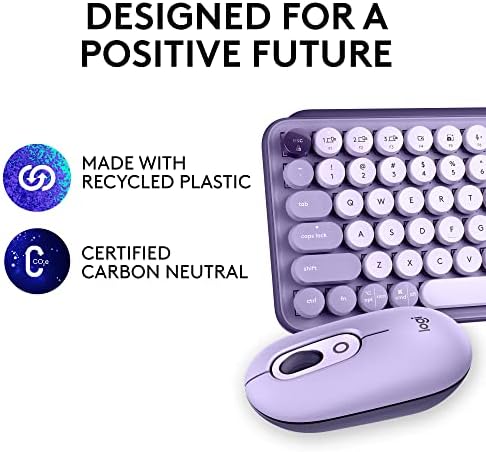 Logitech POP Keys + POP Mouse - Wireless Keyboard and Bluetooth Mouse Combo with Typewriter-Style Mechanical Keys, Emoji Features, Cute Compact Design - Cosmos