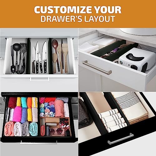 4-Pack Drawer Dividers 2.6-Inch High Dresser Organizer 16 to 22 Inch, Black