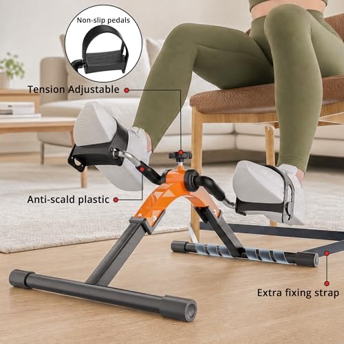 Folding Pedal Exerciser Mini Exercise Bike Under Desk Bike for Arms and Legs Workout, Portable Desk Bike Peddler Machine for Sedentary Officer & Seniors