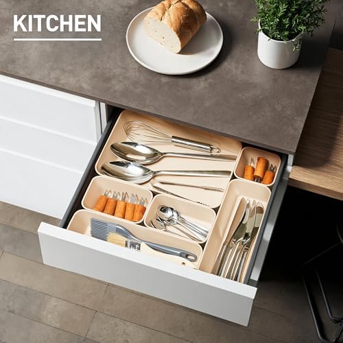 ISSEVE 8Pcs Silicone Drawer Organizer Trays for Bathroom, 4 Sizes, White