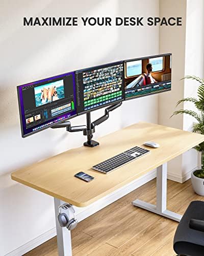 ErGear Triple Monitor Mount for 13-27 inch Screens, Triple Monitor Arms with USB,3-Monitor Stand Holds 17.6 lbs/Arm – Tilt, Swivel & Rotate